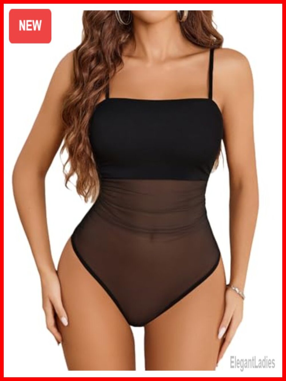 Mesh Bodysuit Top Sheer Sleeveless Snap Crotch Ruched Shapewear Women